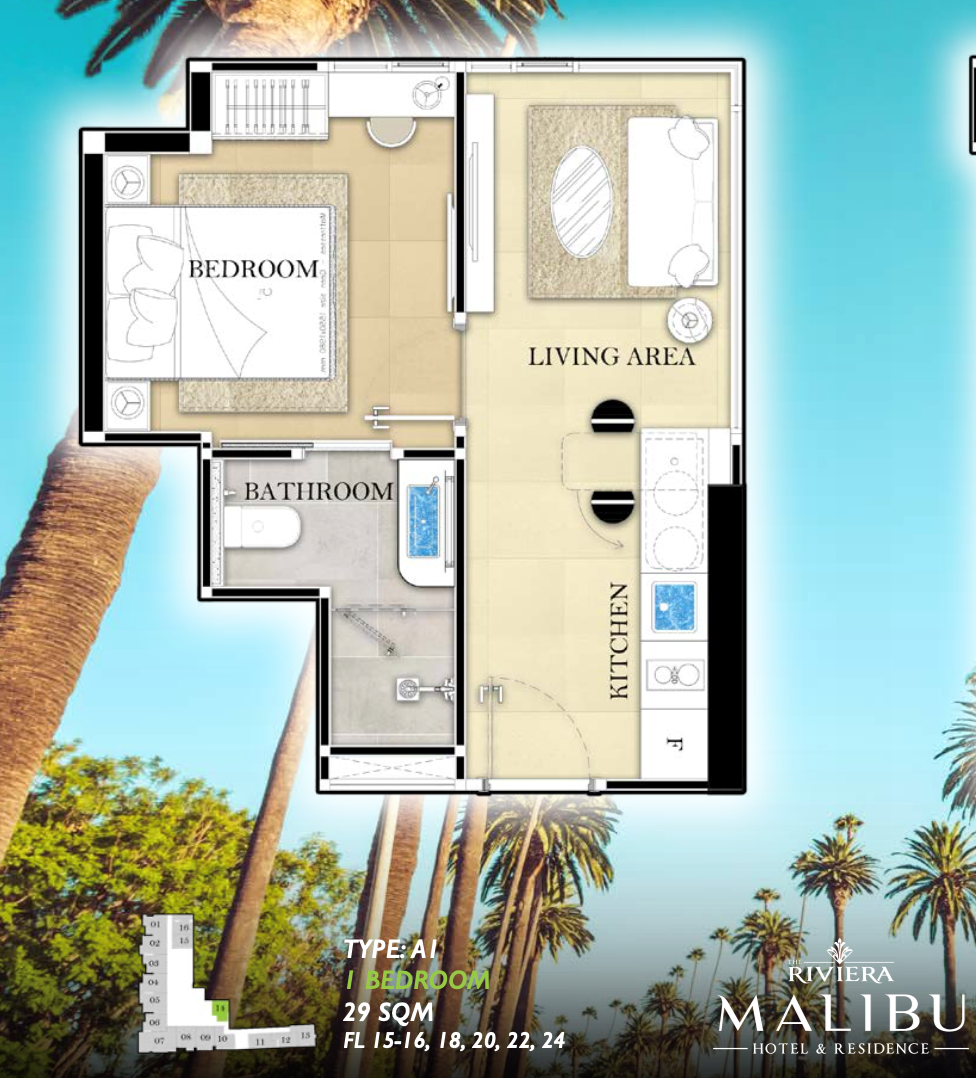 Riviera Malibu Residences - 1BR for sale - คอนโด - Pratumnak Hill - 