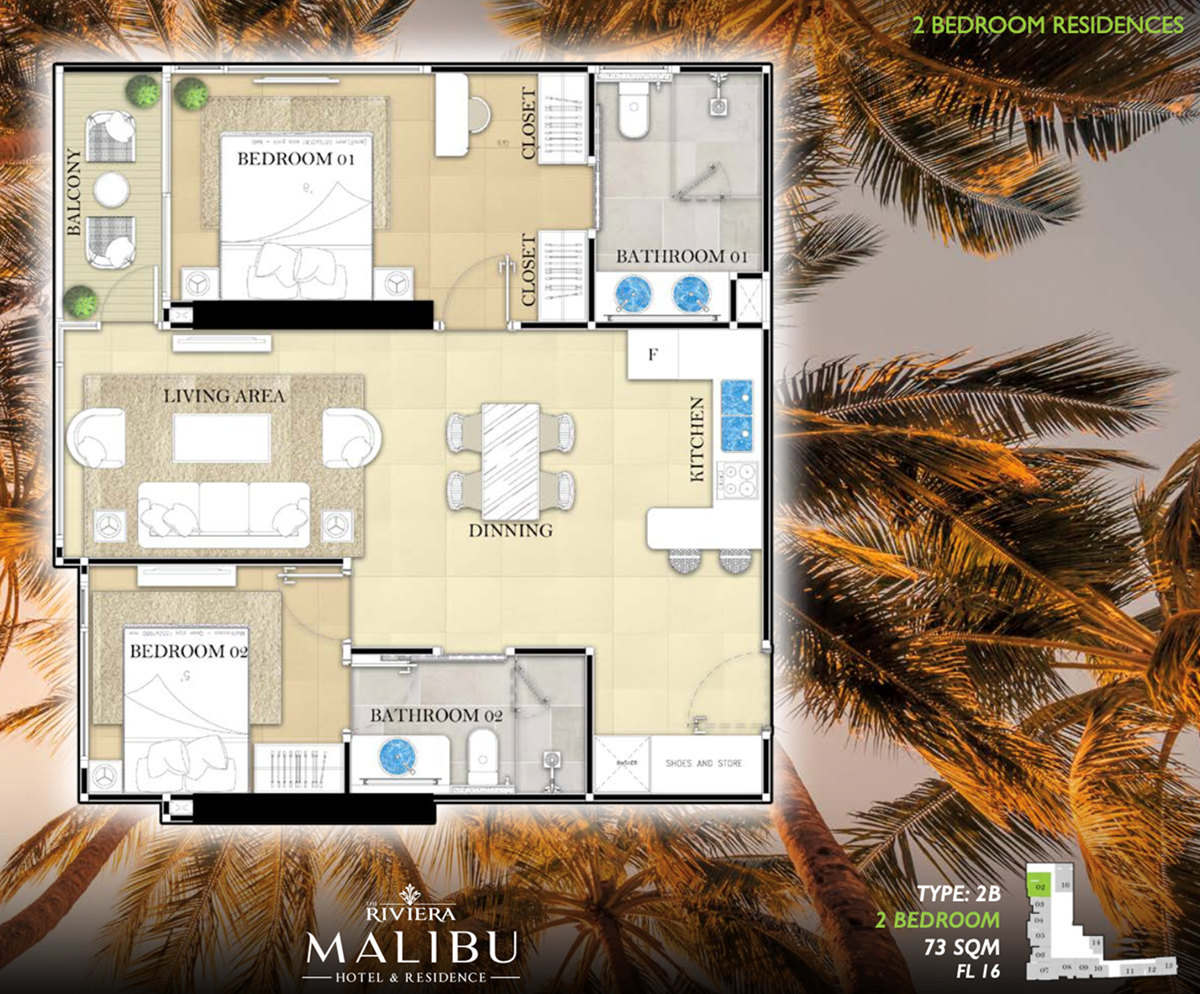 Riviera Malibu Residences - 2BR for sale - คอนโด - Pratumnak Hill - 