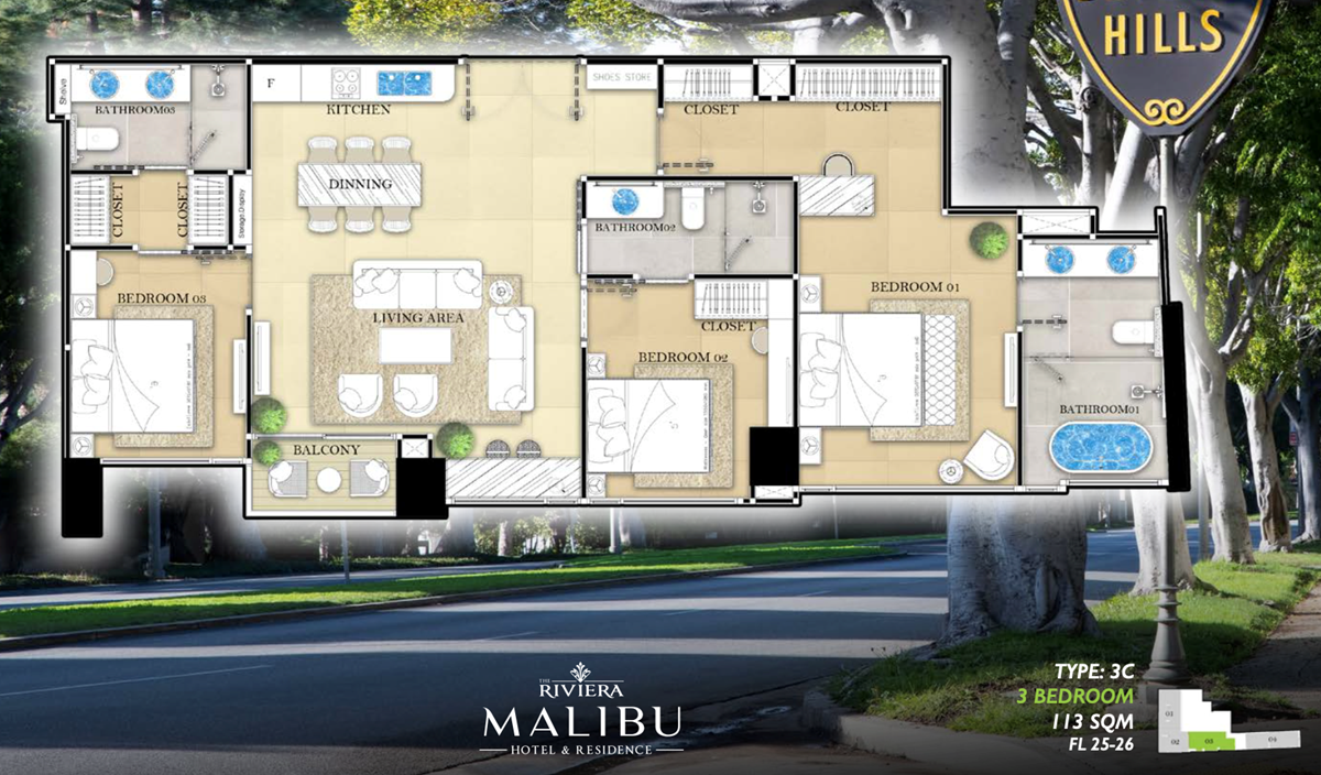 Riviera Malibu Residences - 3BR for sale - คอนโด - Pratumnak Hill - 